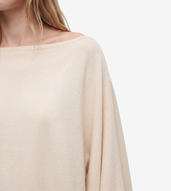 كوتون knit-notes - بيج Round Neck Sweaters