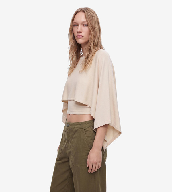 كوتون knit-notes - بيج Round Neck Sweaters