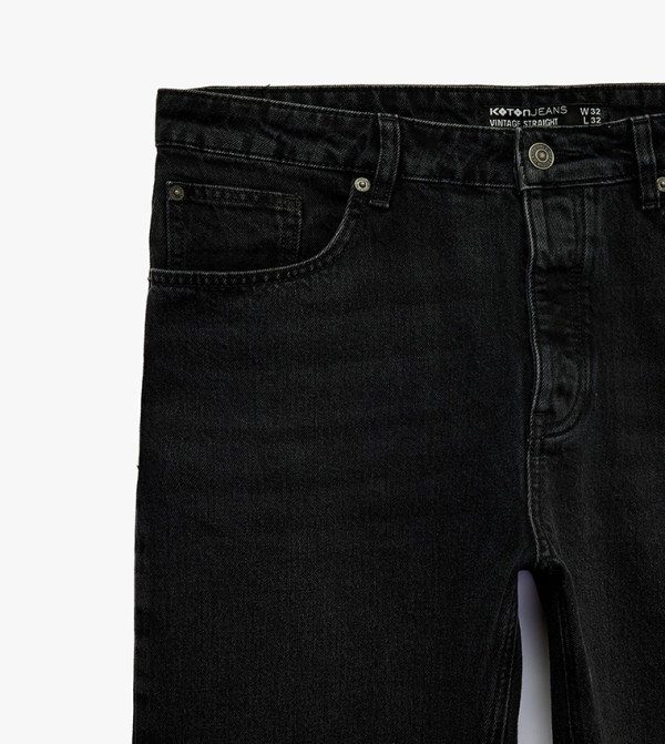 كوتون  جينزات قصة مستقيمة - أسود Straight Jeans