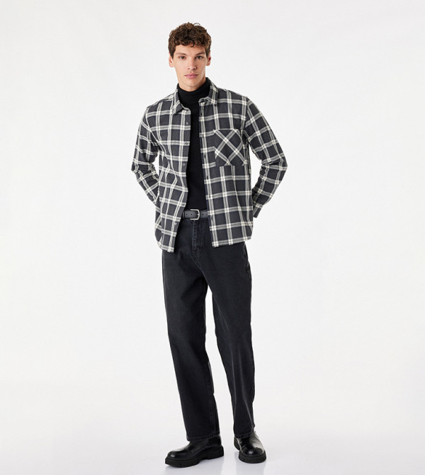 كوتون  قميص كاجوال - رمادي Long Sleeves
