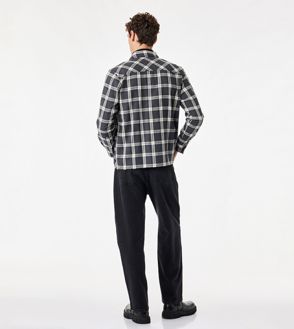 كوتون  قميص كاجوال - رمادي Long Sleeves