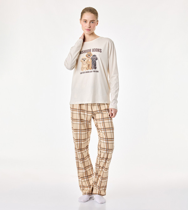 كوتون  أطقم بيجاما  - بيج Pyjama Set