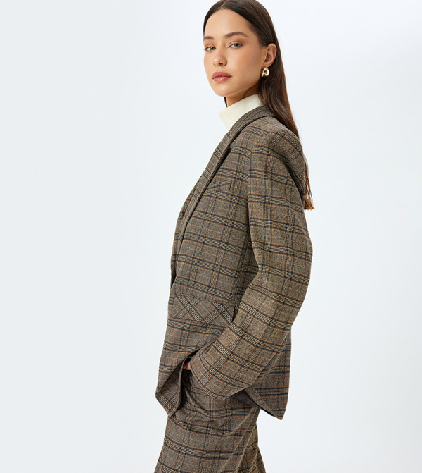 كوتون  checkered-plaid-w - بني  بليزرات