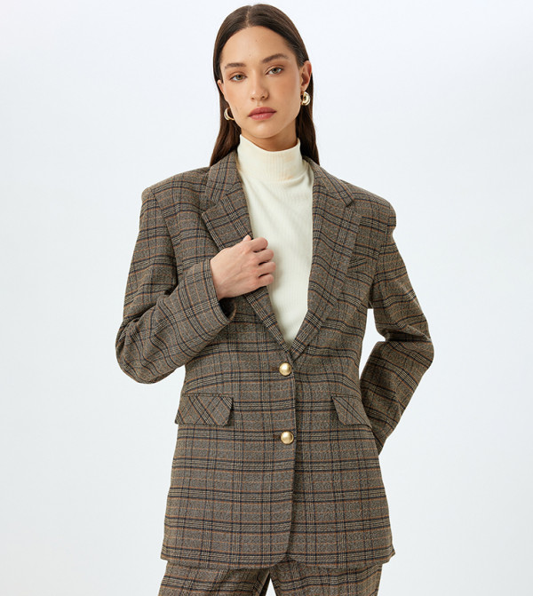 كوتون  checkered-plaid-w - بني  بليزرات