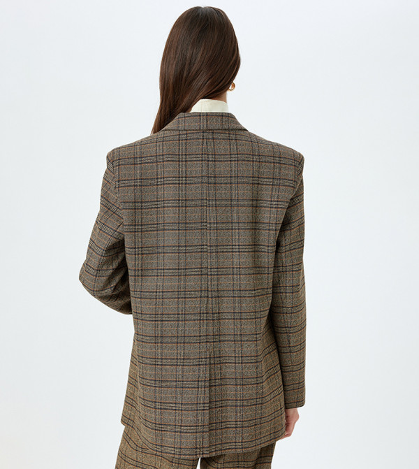 كوتون  checkered-plaid-w - بني  بليزرات