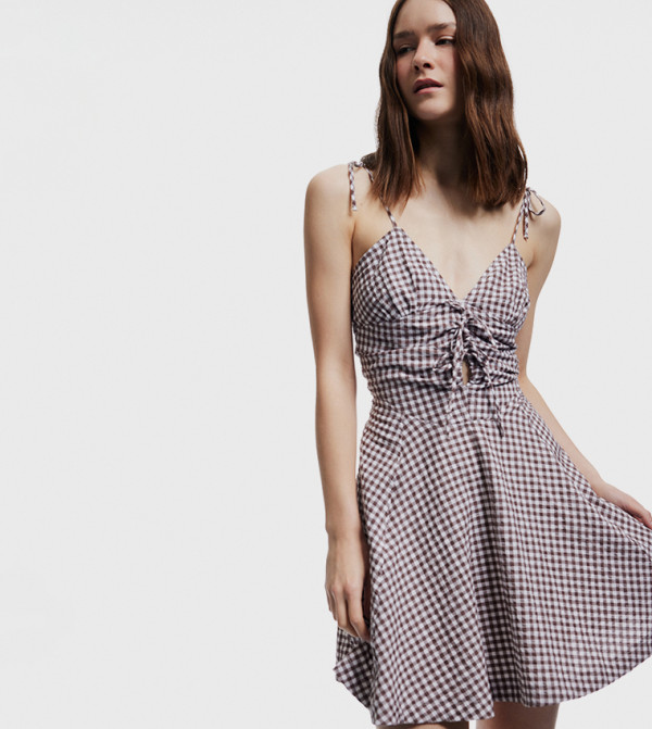 كوتون  checkered-plaid-w - متعدد Mini Dresses