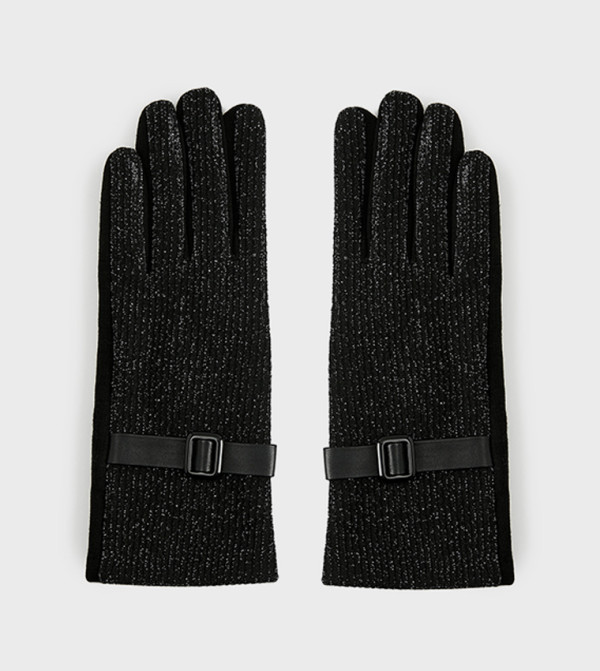 كوتون  قفازات - أسود Knit