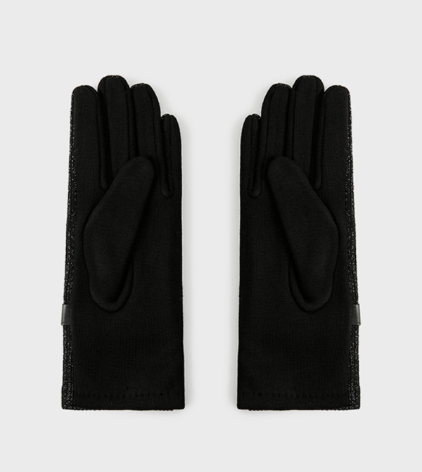 كوتون  قفازات - أسود Knit