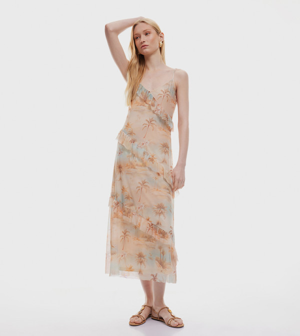 كوتون  floral-dresses-march - برتقالي  Maxi Dresses