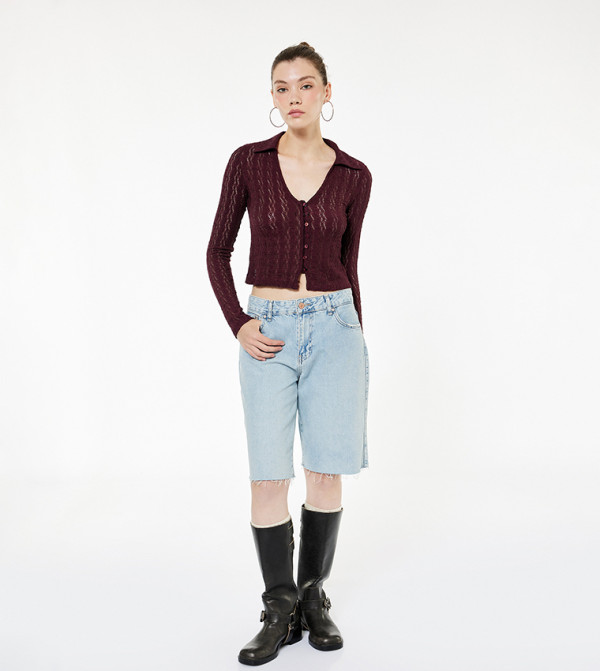 كوتون  romance-lace-edits - بورغندي Cropped Tops