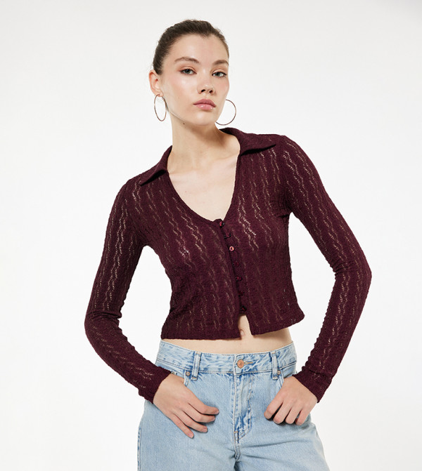 كوتون  romance-lace-edits - بورغندي Cropped Tops
