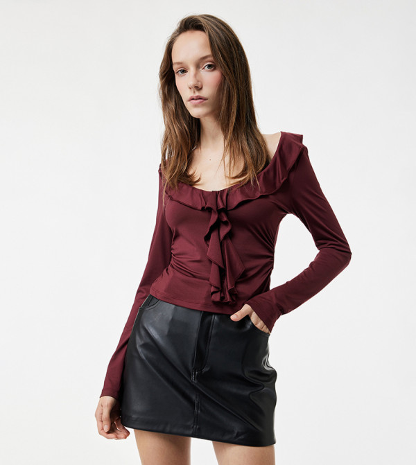 Koton  Cropped Tops - Burgundy Cropped Tops
