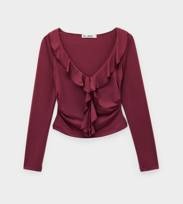 Koton  Cropped Tops - Burgundy Cropped Tops