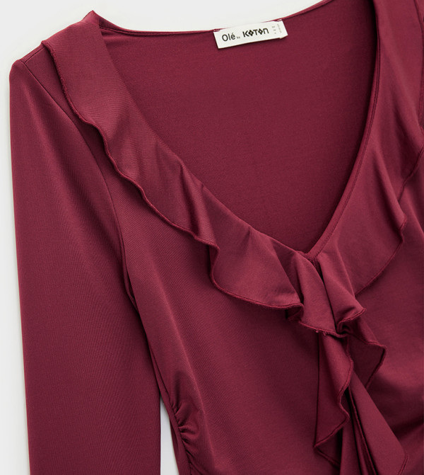 Koton  Cropped Tops - Burgundy Cropped Tops
