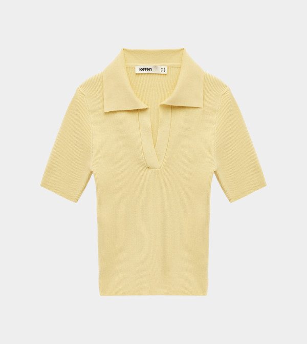 كوتون  سترات - أصفر Round Neck Sweaters