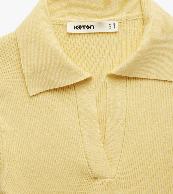 كوتون  سترات - أصفر Round Neck Sweaters