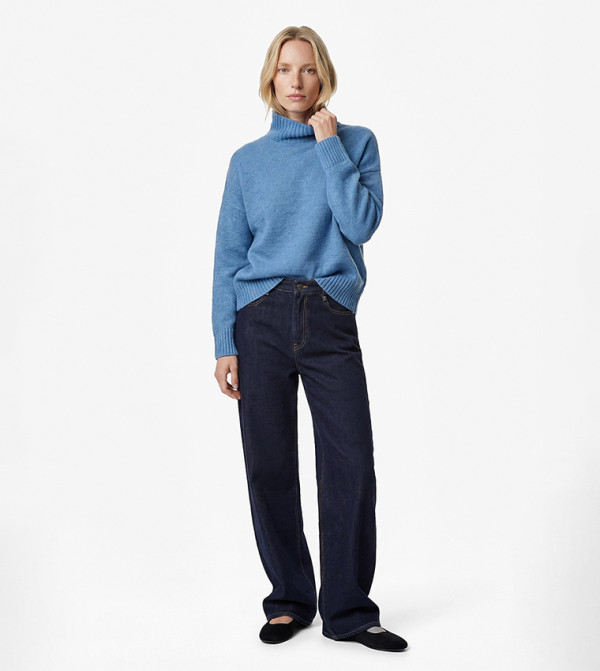 كوتون سترات و كارديغانات - أزرق Turtle neck Sweaters