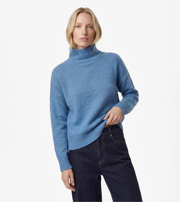 كوتون سترات و كارديغانات - أزرق Turtle neck Sweaters