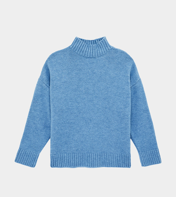 كوتون سترات و كارديغانات - أزرق Turtle neck Sweaters