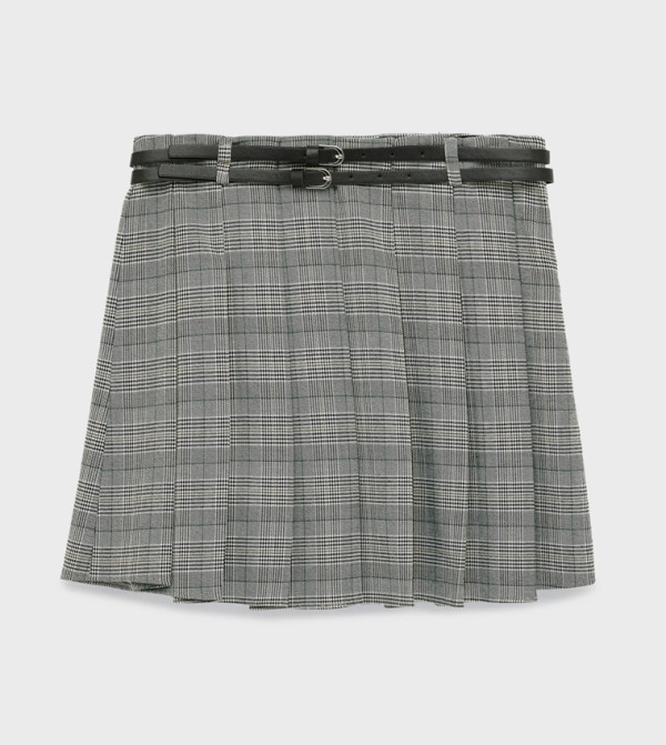 كوتون  checkered-plaid-w - رمادي Mini Skirts