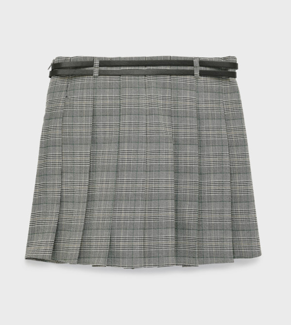 كوتون  checkered-plaid-w - رمادي Mini Skirts