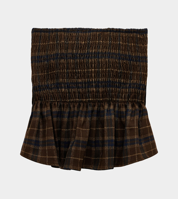 كوتون  checkered-plaid-w - بني  Cropped Tops