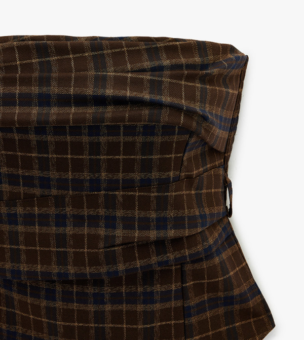 كوتون  checkered-plaid-w - بني  Cropped Tops