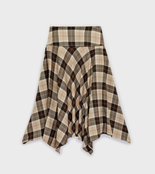 كوتون  checkered-plaid-w - متعدد Midi Skirts