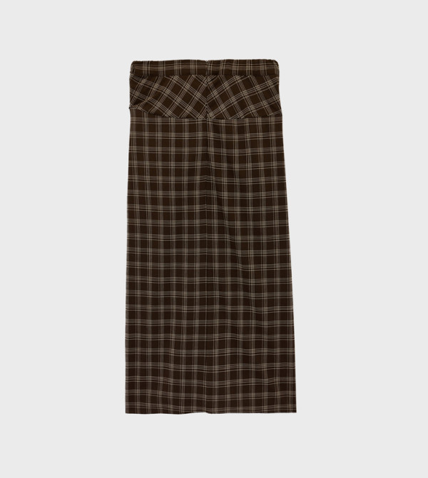 كوتون  checkered-plaid-w - بني  Midi Skirts