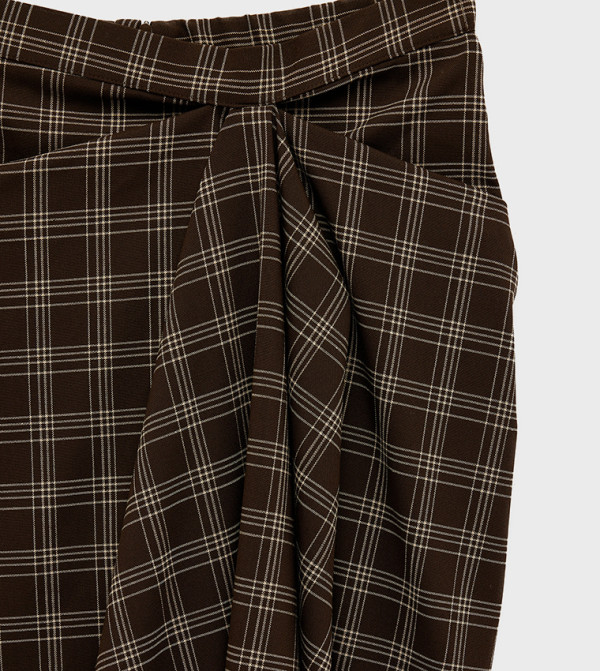 كوتون  checkered-plaid-w - بني  Midi Skirts