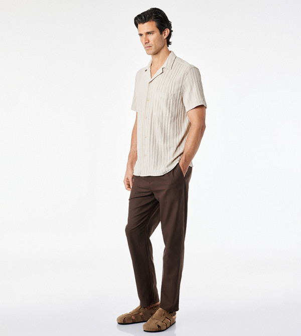 كوتون  أكمام قصيرة - بيج Short Sleeves