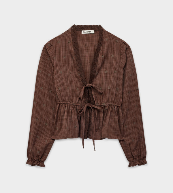 كوتون  micro-checks - بني  Cropped Tops