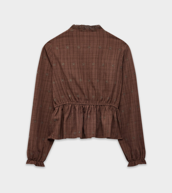 كوتون  micro-checks - بني  Cropped Tops