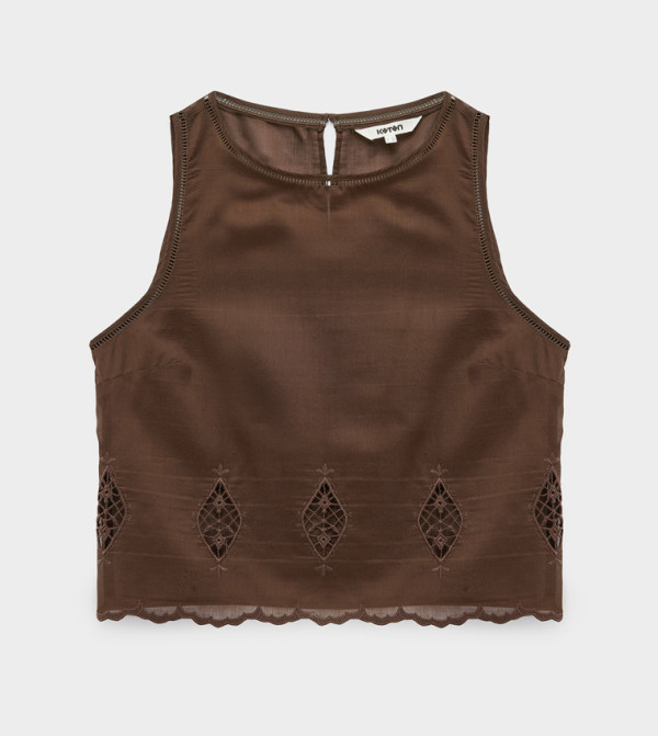 كوتون توبات قصيرة - بني Cropped Tops