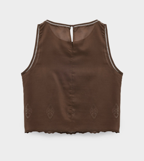 كوتون توبات قصيرة - بني Cropped Tops