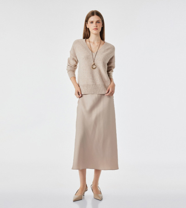 Koton  Midi Skirts - Beige Midi Skirts
