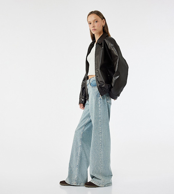 كوتون  ساق واسعة - أزرق فاتح Wide Leg Jeans