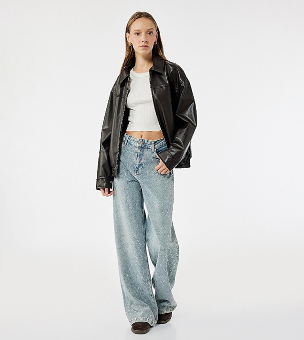 كوتون  ساق واسعة - أزرق فاتح Wide Leg Jeans
