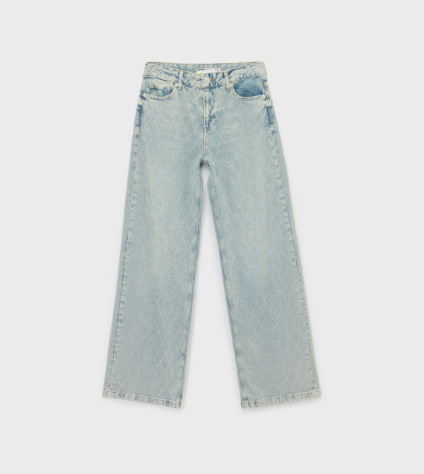 كوتون  ساق واسعة - أزرق فاتح Wide Leg Jeans