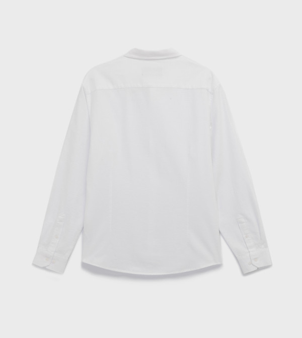 كوتون  قميص كاجوال - أبيض Long Sleeves