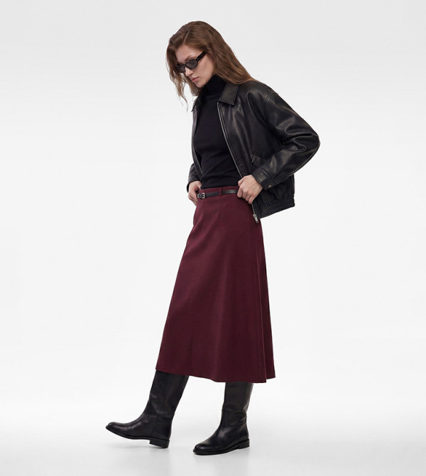 Koton  Skirts - Maroon Midi Skirts