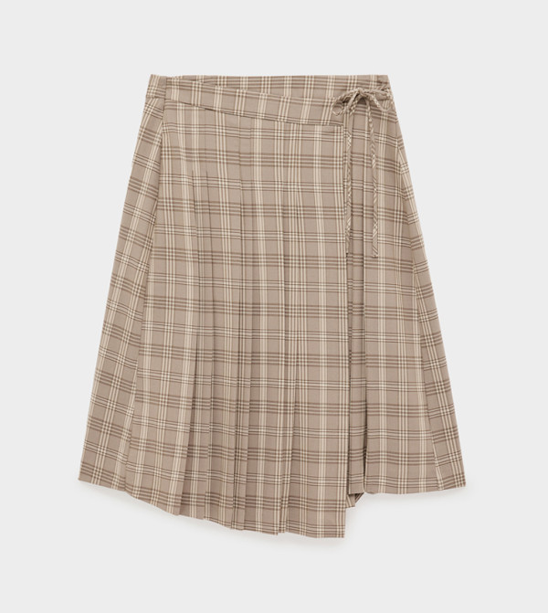كوتون micro-checks - بيج Midi Skirts