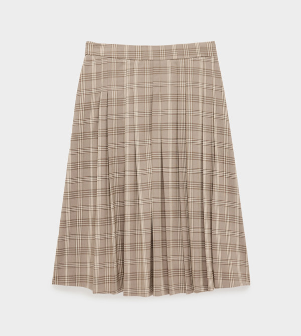 كوتون micro-checks - بيج Midi Skirts