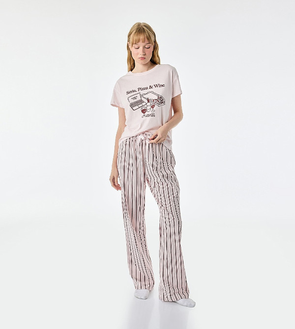 كوتون  أطقم بيجاما  - وردي Pyjama Set