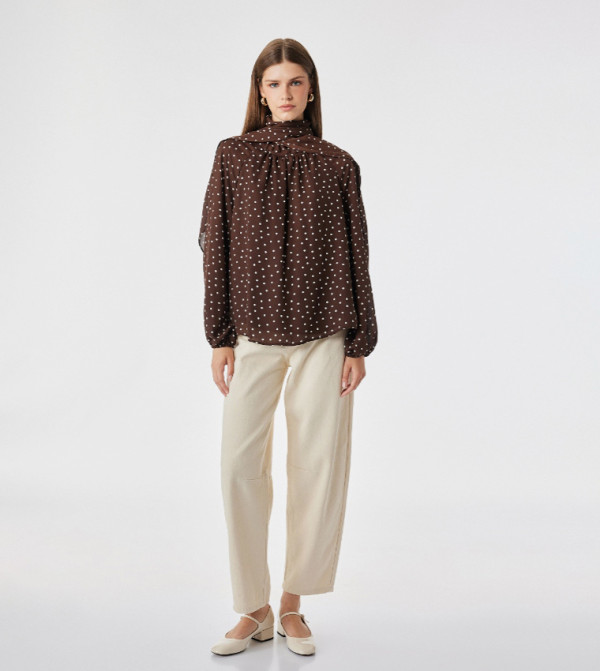 Koton  the-high-neck-shift - Brown Casual Tops