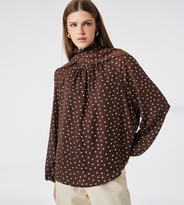 Koton  the-high-neck-shift - Brown Casual Tops