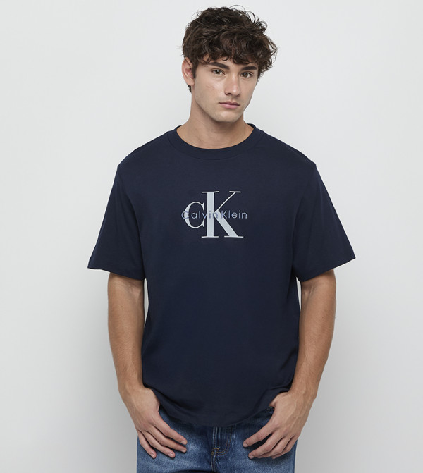كالفن كلاين جينز  ملابس - كحلي Round Neck T-Shirts