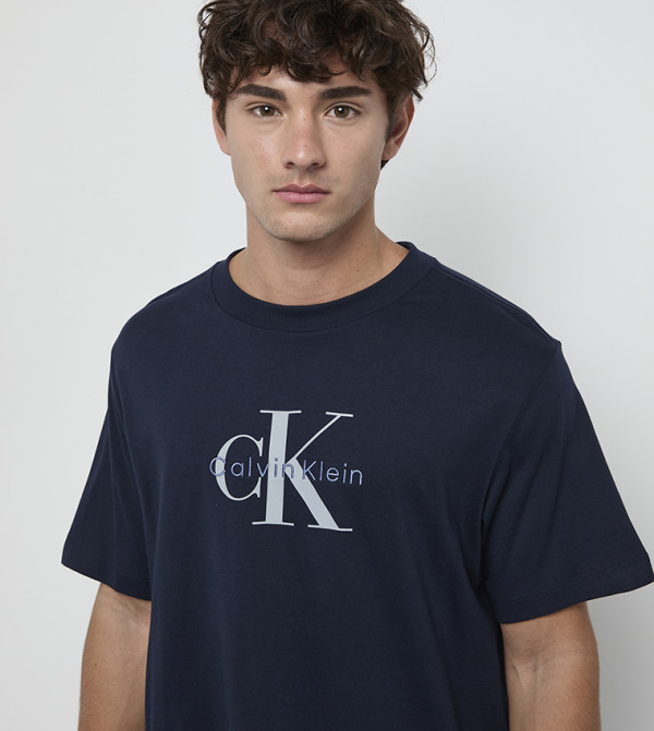 كالفن كلاين جينز  ملابس - كحلي Round Neck T-Shirts