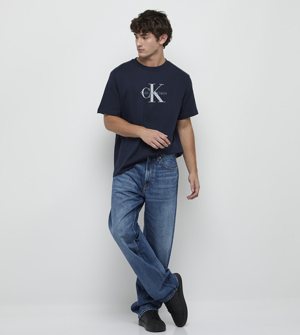 كالفن كلاين جينز  ملابس - كحلي Round Neck T-Shirts