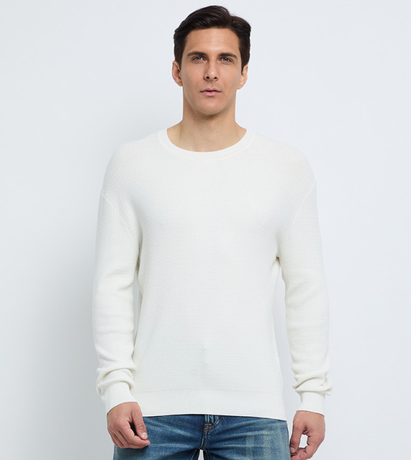 Calvin Klein Calvin Klein - Cream Round Neck Sweaters